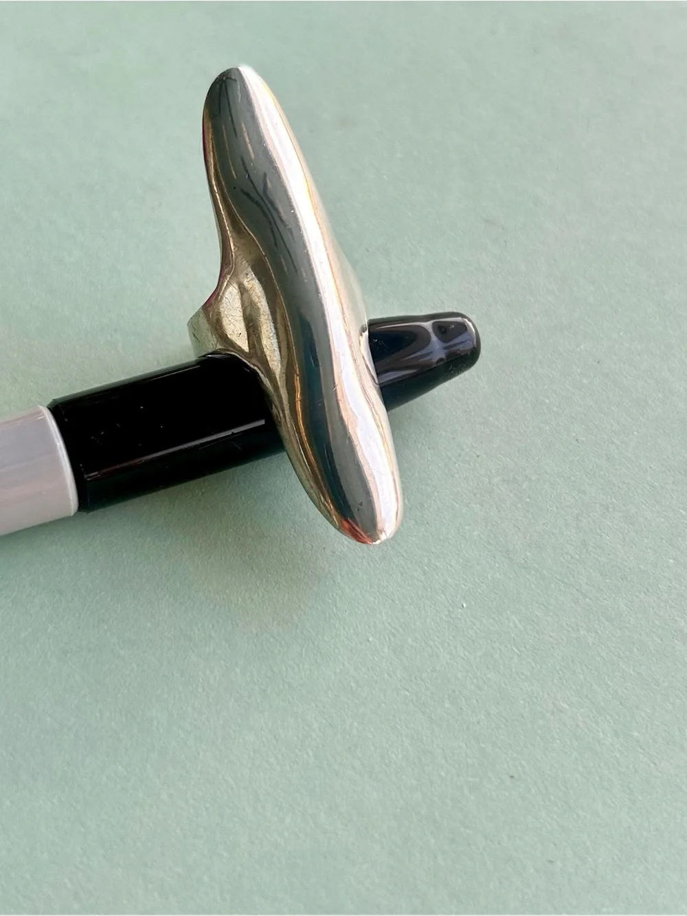 Vintage Sterling Silver Long Sculptural Statement Ring - Size 9